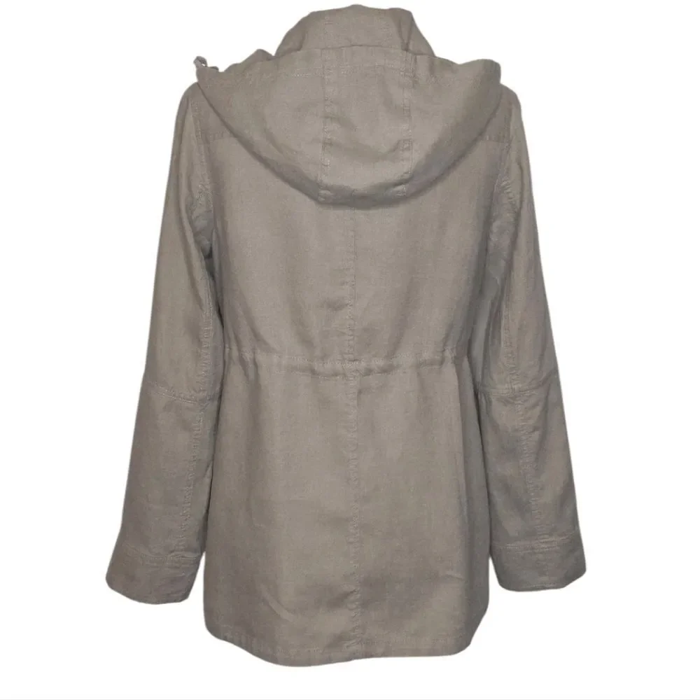 London Jean Toupe 100% Linen Hooded Utility Jacket Size XS